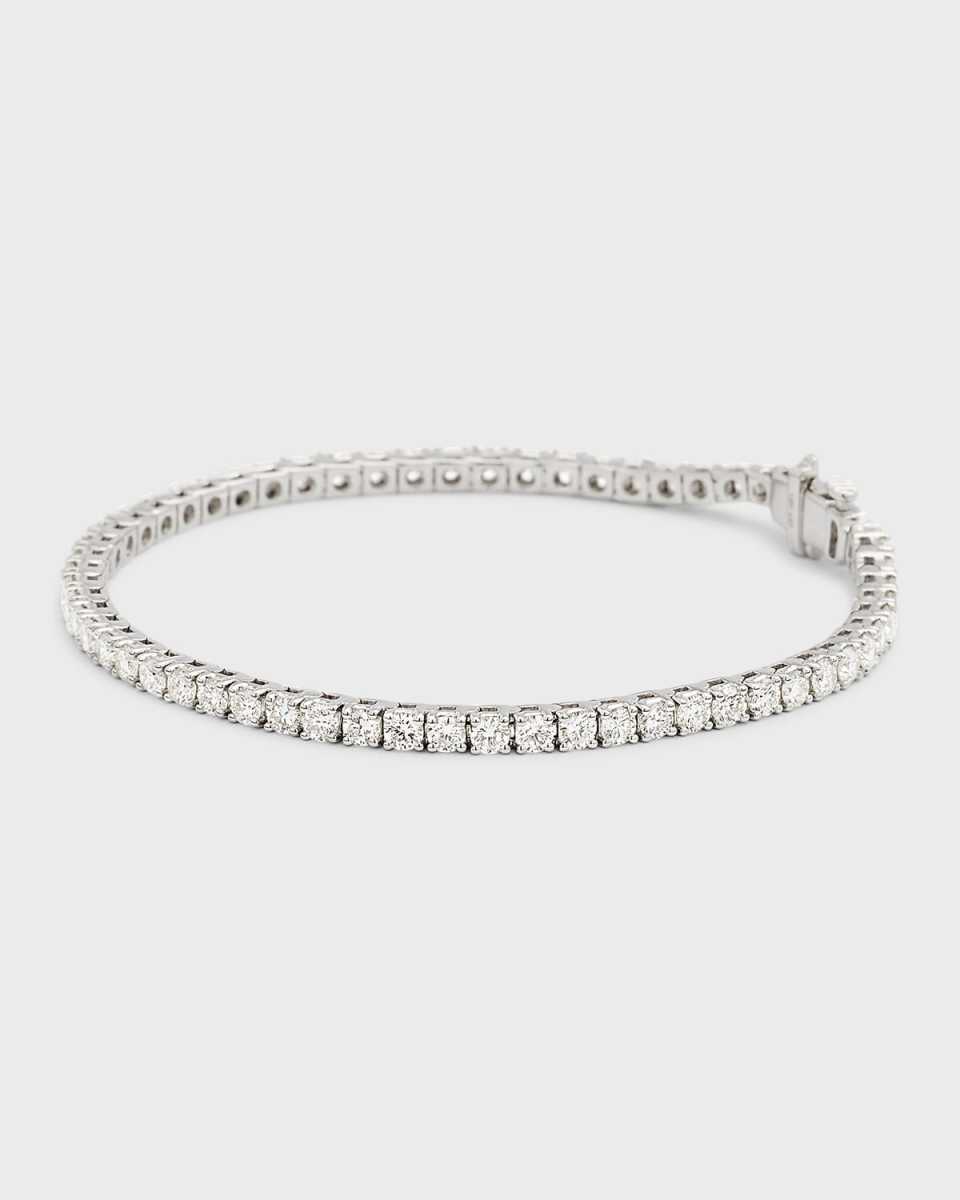 18K White Gold Round Lab Grown Diamond Bracelet, 7"L